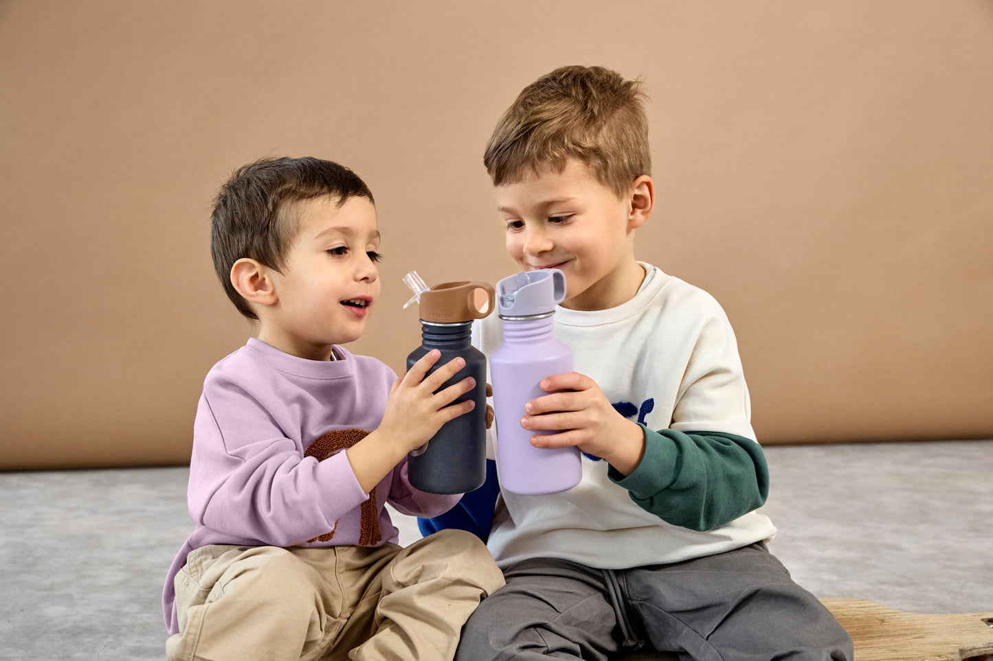 Lässig Edelstahl Kinder Trinkflasche 500 ml Little Gang, Smile, Blau Rückansicht