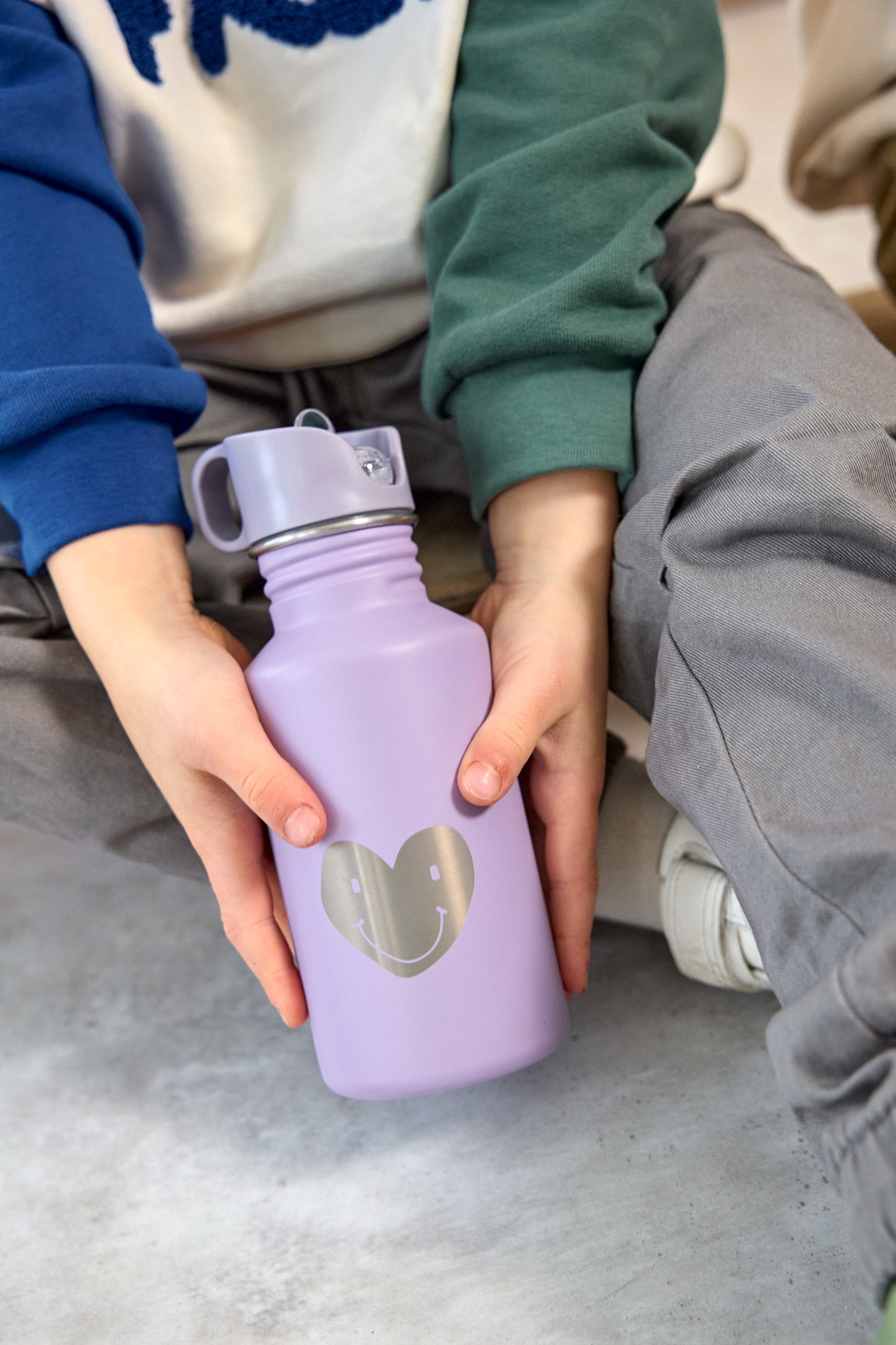 Lässig Edelstahl Kinder Trinkflasche Little Gang, Herz, Lila Rückansicht