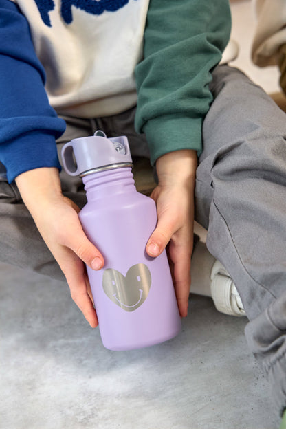 Lässig Edelstahl Kinder Trinkflasche Little Gang, Herz, Lila Rückansicht