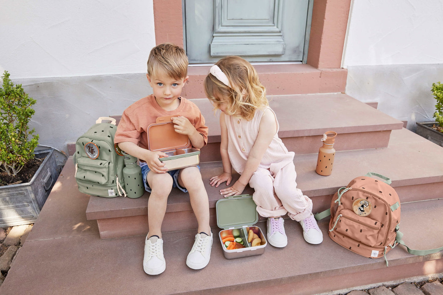 Lässig Brotdose Kinder Edelstahl Lunchbox, Happy Prints Oliv Seitenansicht