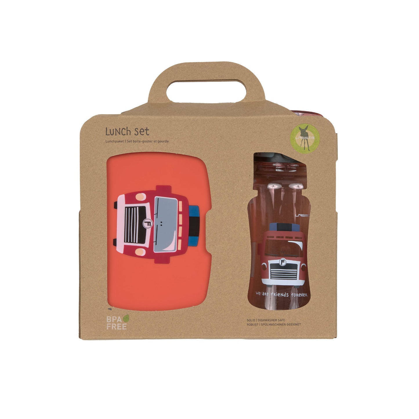 Lässig Brotdose & Trinkflasche Set Lunch Set, Tiny Drivers, Feuerwehr Größenvergleich