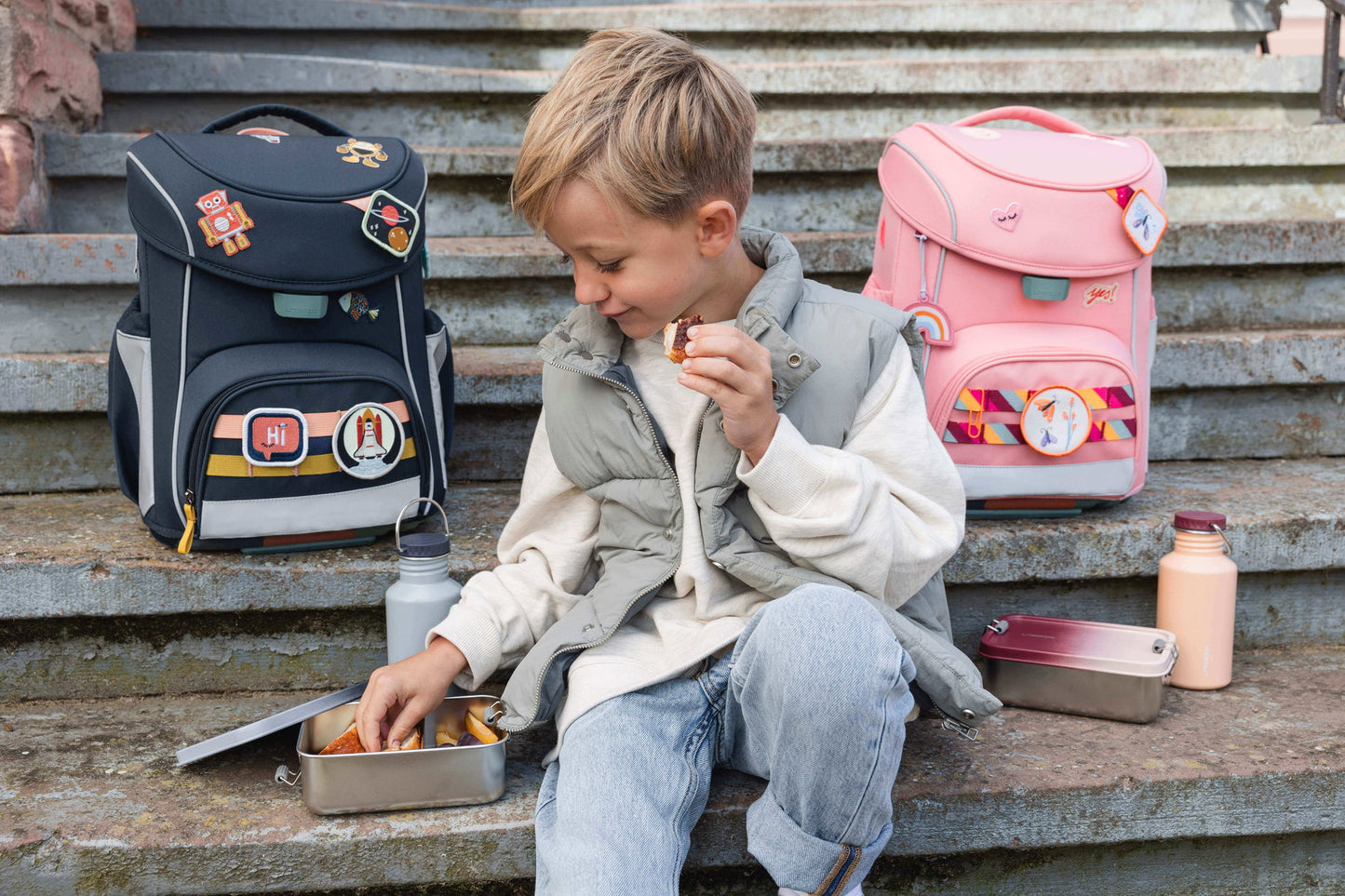 Lässig Brotdose Kinder Edelstahl Lunchbox, Unique, Dunkelblau Seitenansicht