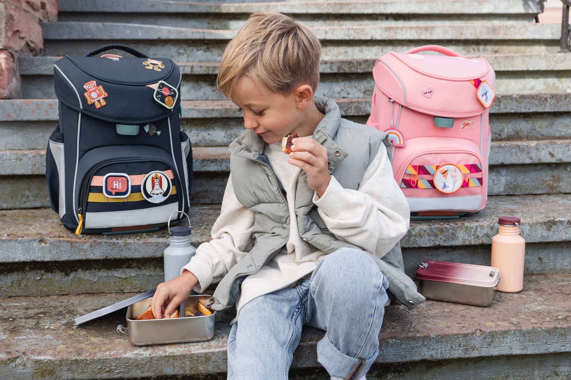 Lässig Brotdose Kinder Edelstahl Lunchbox, Unique, Dunkelblau Seitenansicht