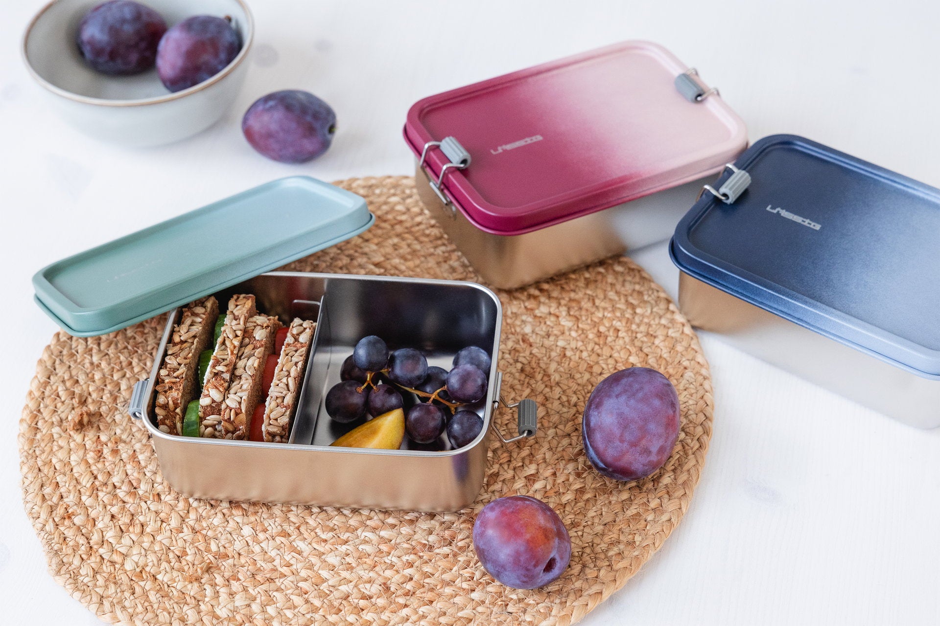 Lässig Brotdose Kinder Edelstahl Lunchbox, Unique, Dunkelblau Rückansicht