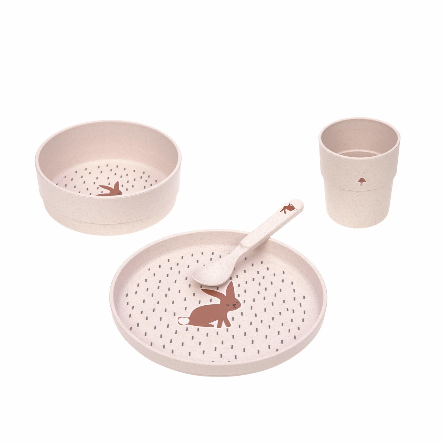 Kindergeschirr Set (Teller Schüssel Becher Löffel), Little Forest Hase