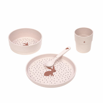 Kindergeschirr Set (Teller Schüssel Becher Löffel), Little Forest Hase