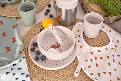 Kindergeschirr Set (Teller Schüssel Becher Löffel), Little Forest Hase