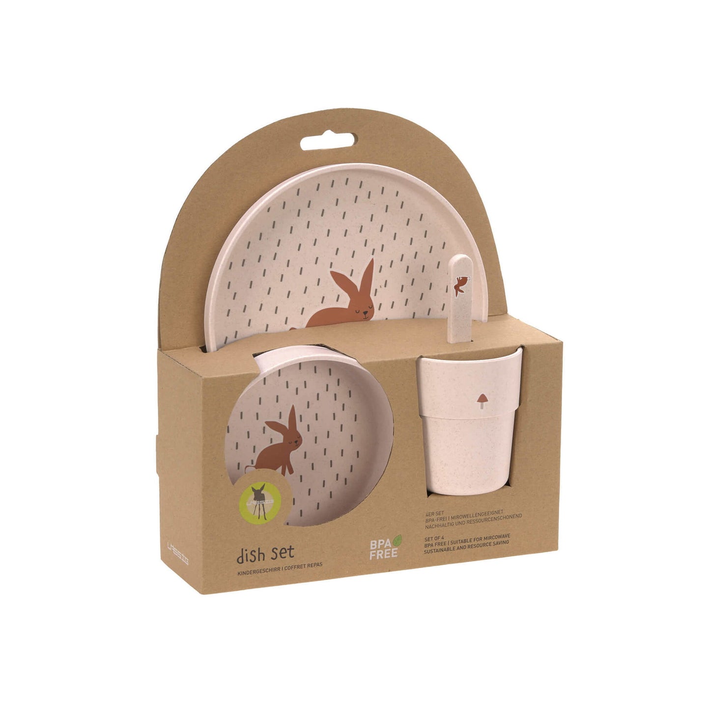 Kindergeschirr Set (Teller Schüssel Becher Löffel), Little Forest Hase