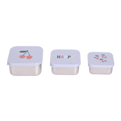 LÄSSIG Snackbox 3er Set Happy Fruits Kirsche stapelbare Edelstahl Boxen