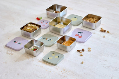 LÄSSIG Snackbox 3er Set Happy Fruits Kirsche stapelbare Edelstahl Boxen