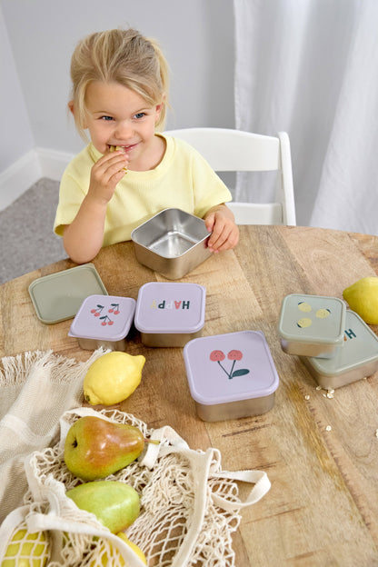 LÄSSIG Snackbox 3er Set Happy Fruits Zitrone stapelbare Edelstahl Boxen