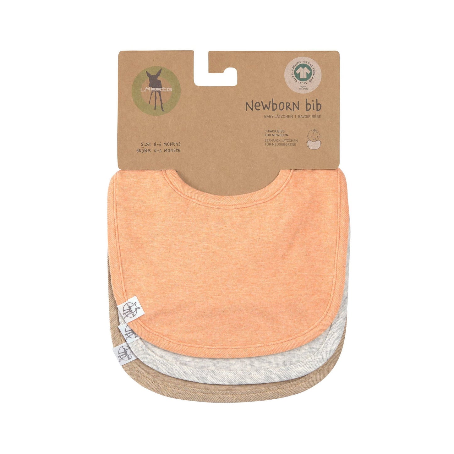 Spucklätzchen 3er Set, Baumwolle Bio, Apricot Hellgrau Beige
