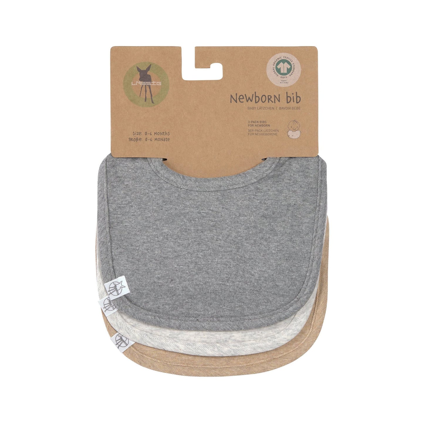 Spucklätzchen 3er Set, Baumwolle Bio, Dunkelgrau Hellgrau Beige