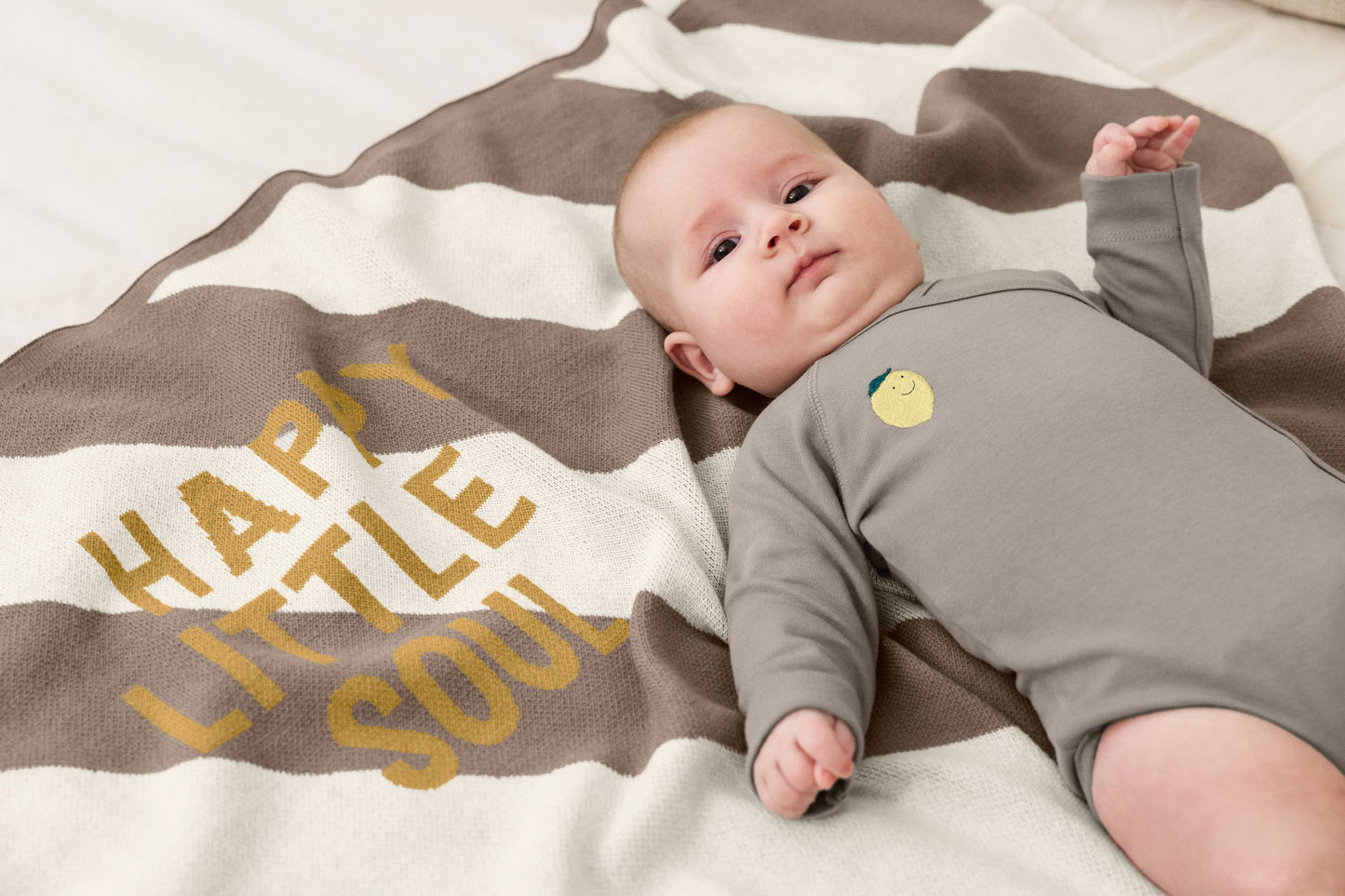 Lässig Babydecke Bio Baumwolle, Gestreift Nature Taupe Rückansicht