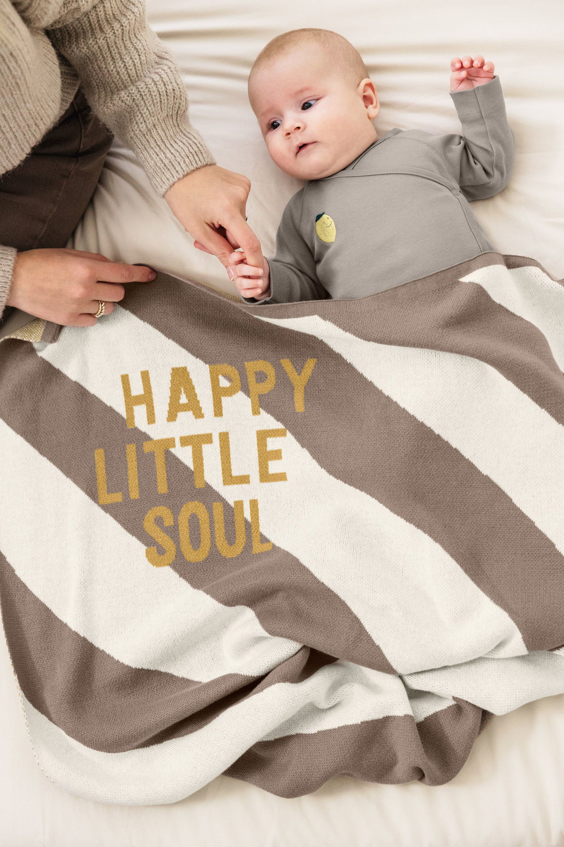 Lässig Babydecke Bio Baumwolle, Gestreift Nature Taupe Seitenansicht