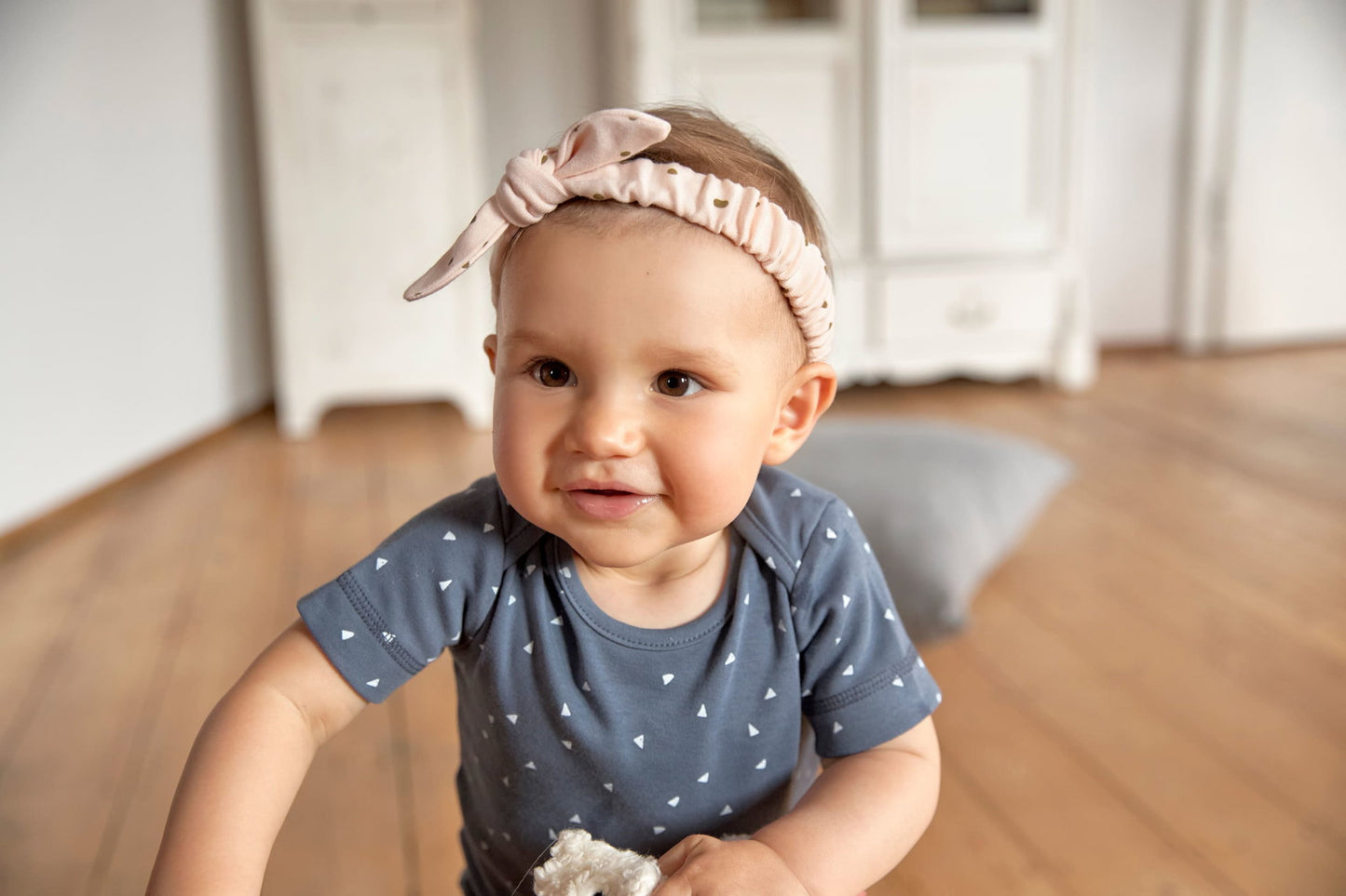 Lässig Baby Stirnband Bio Baumwolle, Punkte, Rosa Seitenansicht