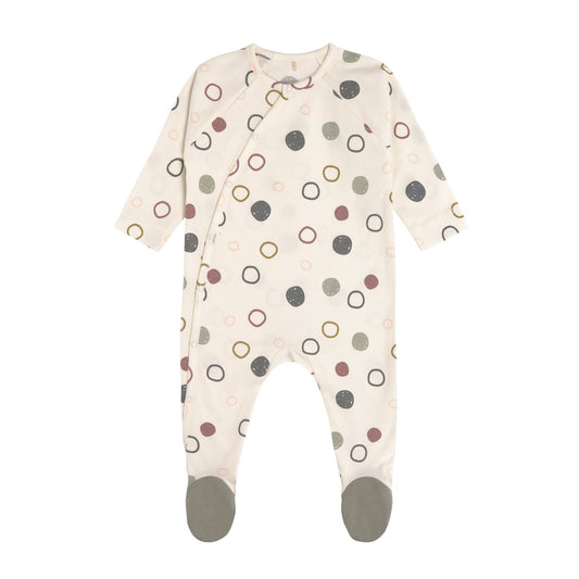 Baby Schlafanzug mit Füßen Bio Baumwolle, Circles, Weiß