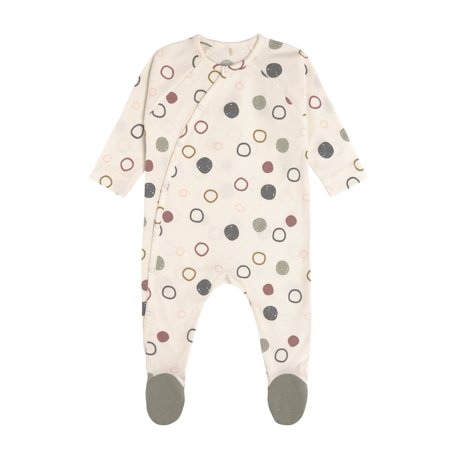 Baby Schlafanzug mit Füßen Bio Baumwolle, Circles, Weiß