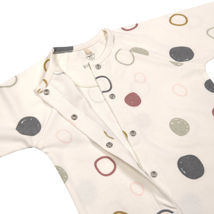 Lässig Baby Schlafanzug mit Füßen Bio Baumwolle, Circles, Weiß Rückansicht