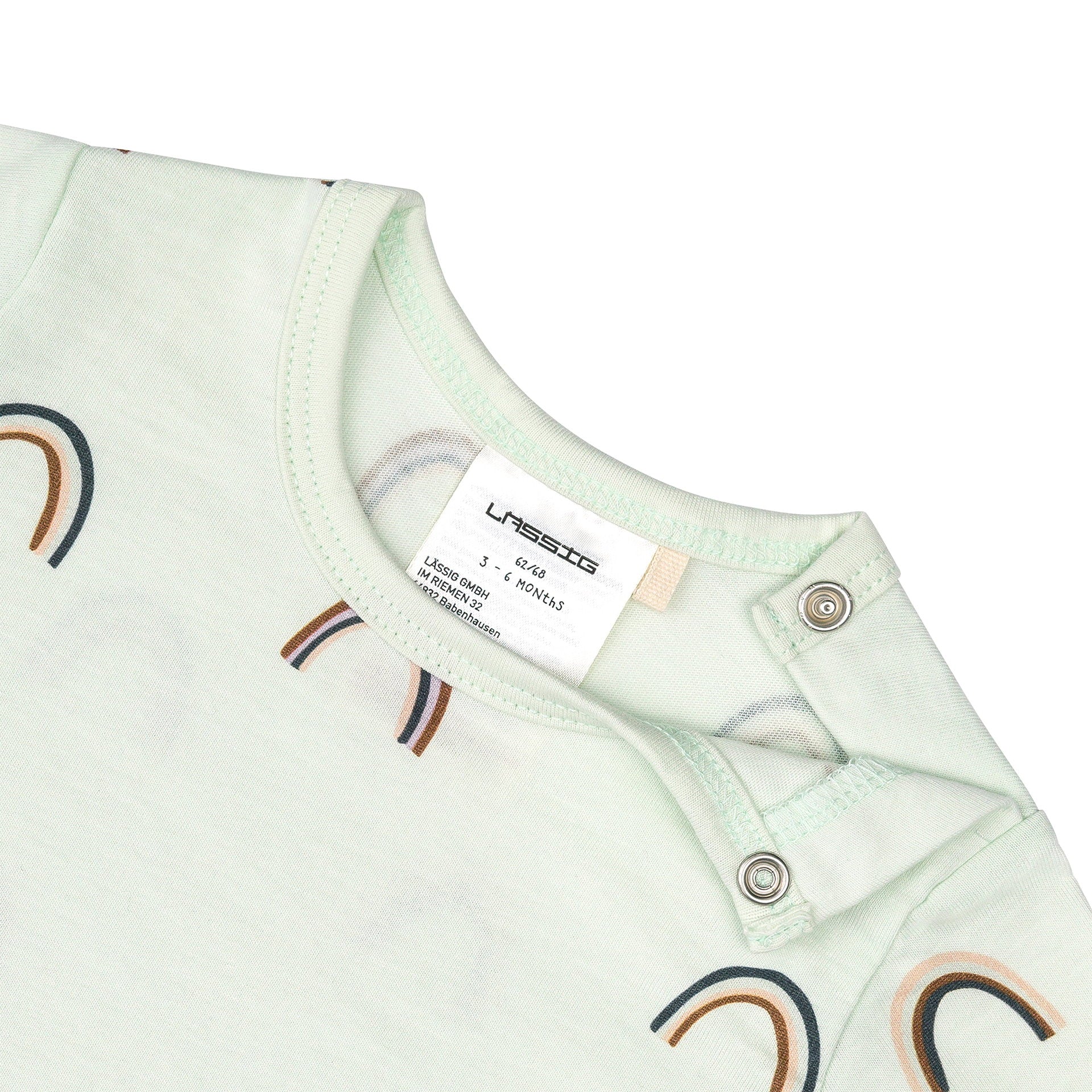 Lässig Baby Jumpsuit Bio Baumwolle, Regenbogen, Mint Detailansicht