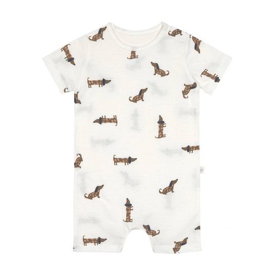 Baby Jumpsuit Bio Baumwolle, Hund, Beige