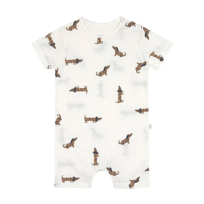 Baby Jumpsuit Bio Baumwolle, Hund, Beige