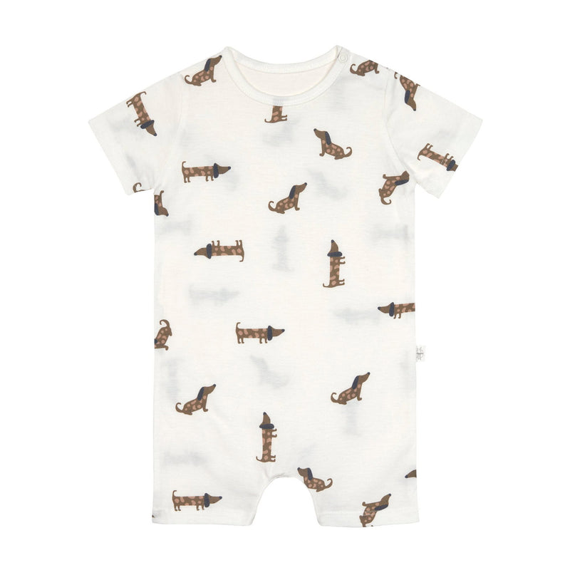 Baby Jumpsuit Bio Baumwolle, Hund, Beige