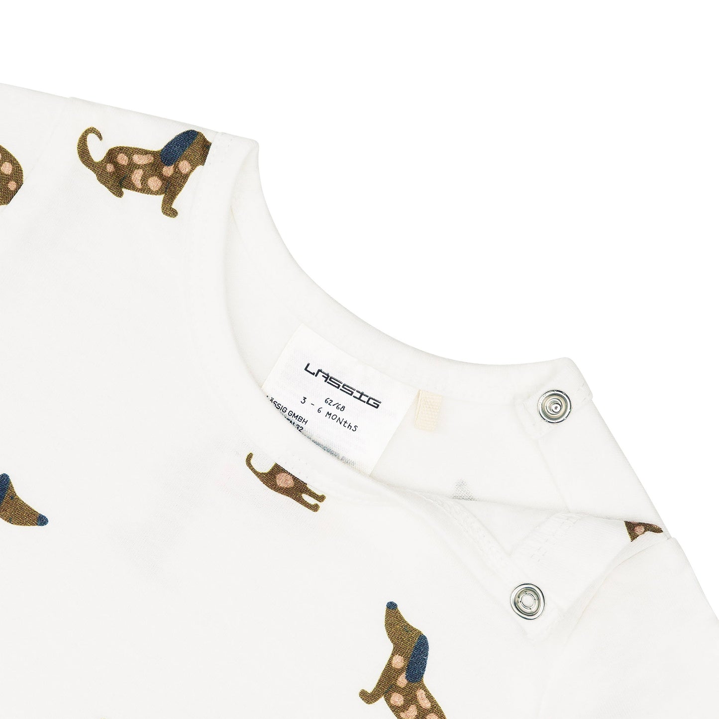 Lässig Baby Jumpsuit Bio Baumwolle, Hund, Beige Seitenansicht