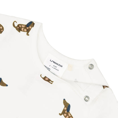 Lässig Baby Jumpsuit Bio Baumwolle, Hund, Beige Seitenansicht