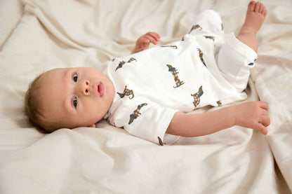 Lässig Baby Jumpsuit Bio Baumwolle, Hund, Beige Rückansicht