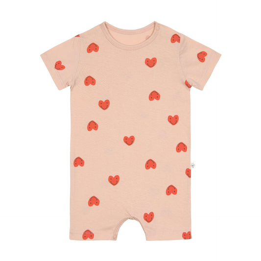 Baby Jumpsuit Bio Baumwolle, Herzen, Rosa