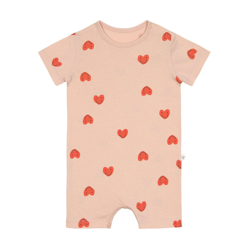 Baby Jumpsuit Bio Baumwolle, Herzen, Rosa