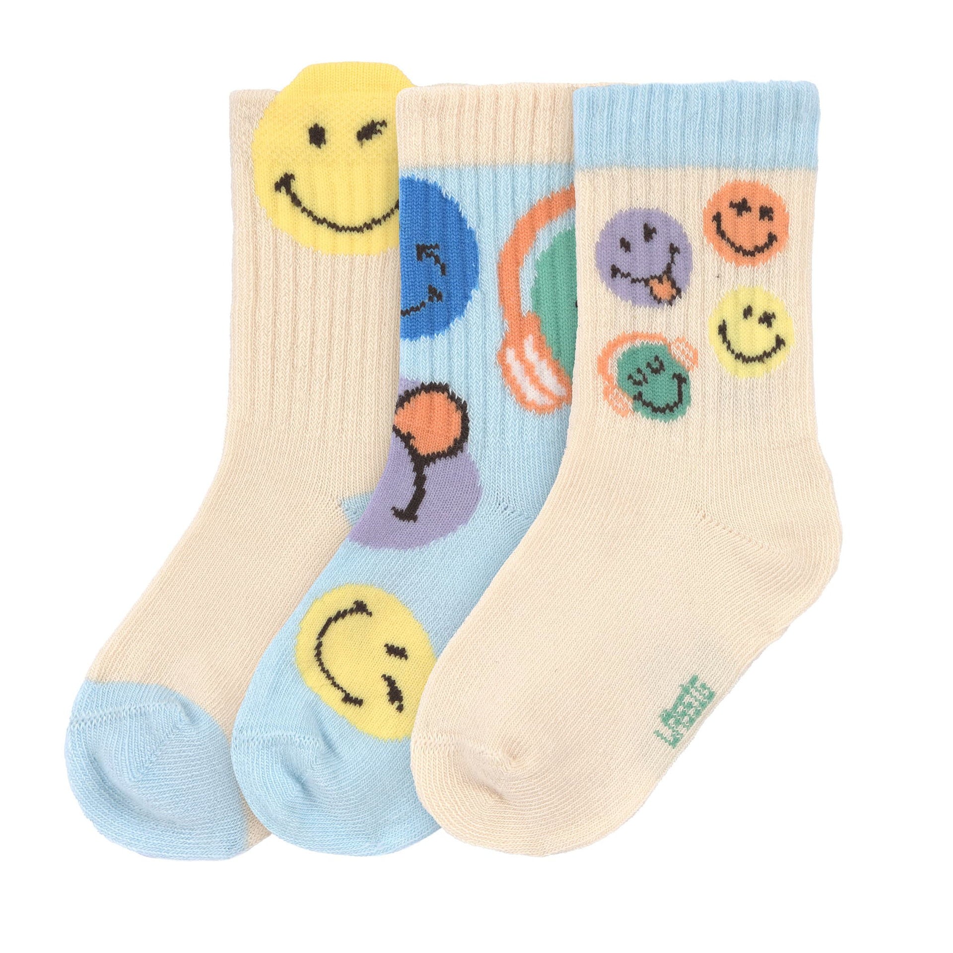 Lässig Kinder Socken 3er Pack SmileyWorld Blau Bio Baumwolle