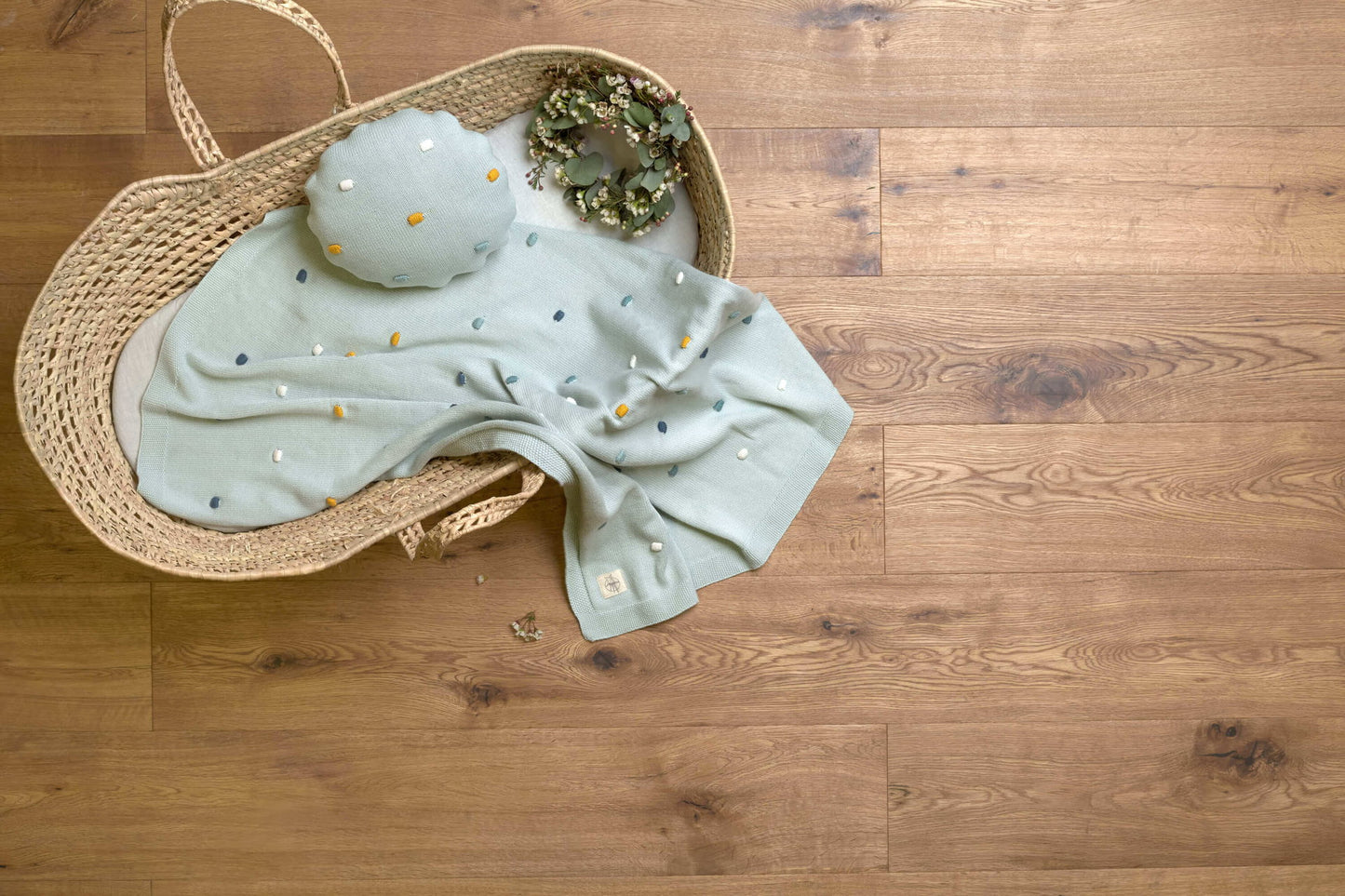Lässig Babydecke Bio Baumwolle, Dots, Light Mint Seitenansicht