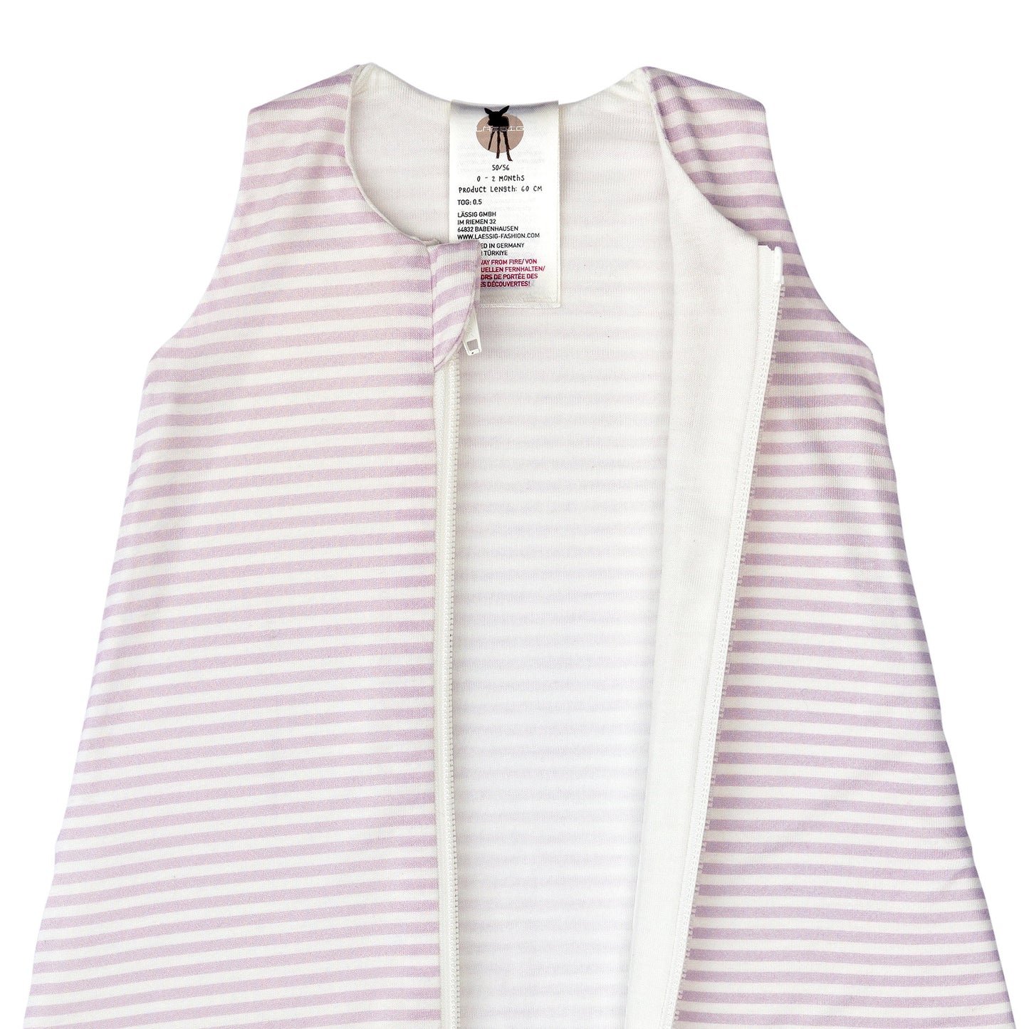 Lässig Baby Schlafsack 0,5 TOG Gestreift, Lila Milky Detail Bild