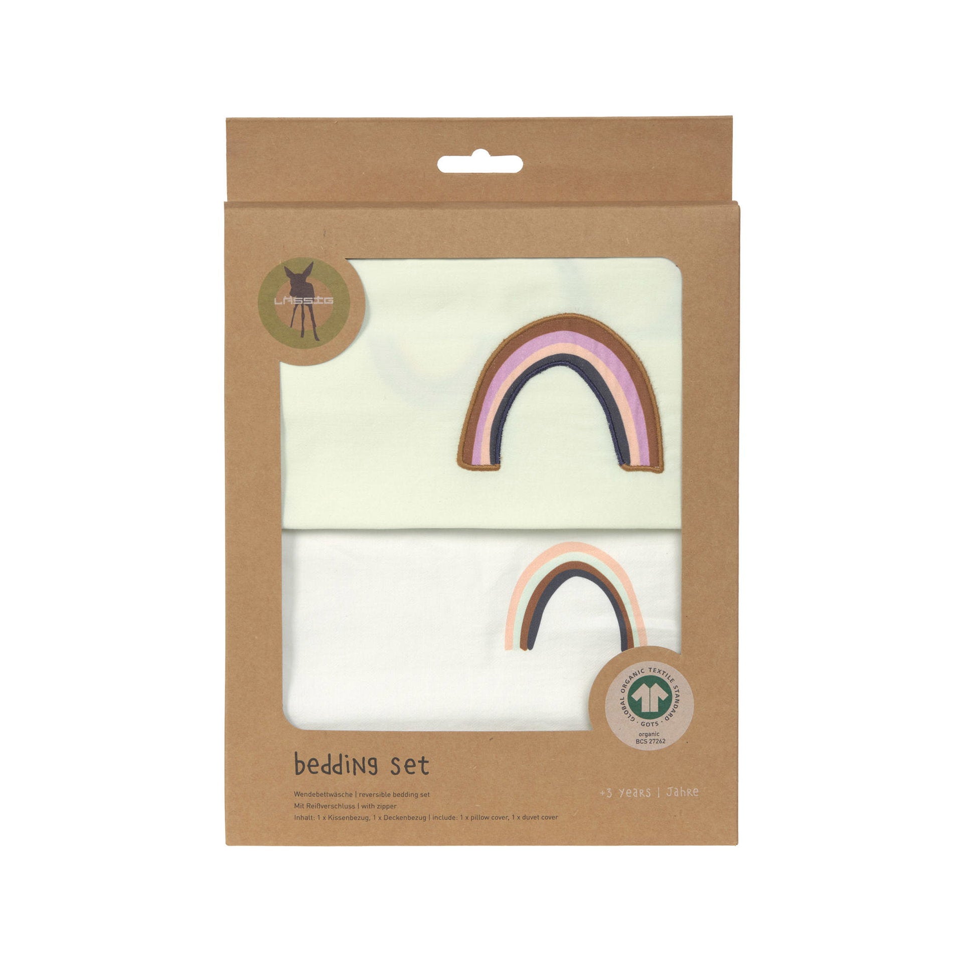 Lässig Bettwäsche Set Kinder Bio Baumwolle, Regenbogen, Grün Milky Verpackung