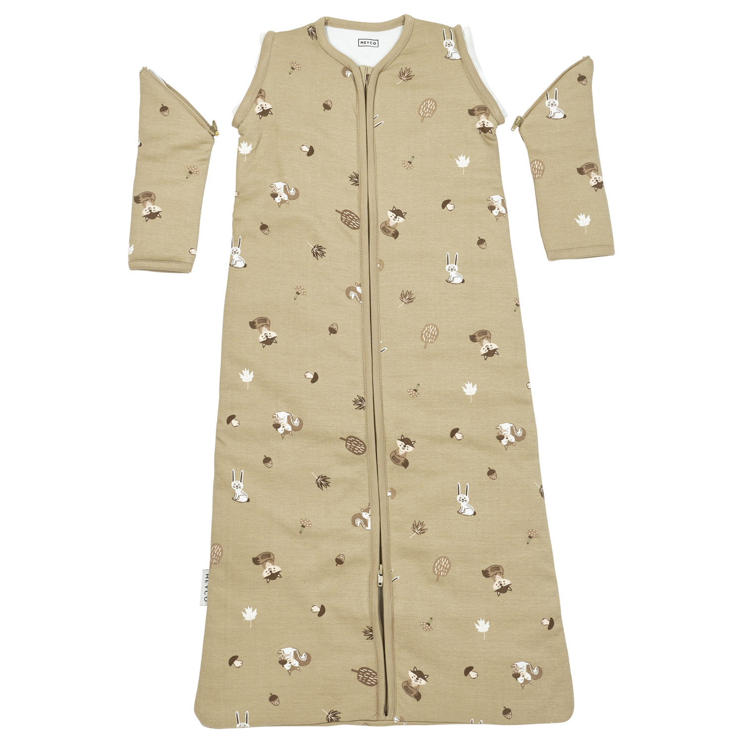 Meyco Schlafsack mit abnehmbaren Ärmeln interlock jersey Forest Animals Sand