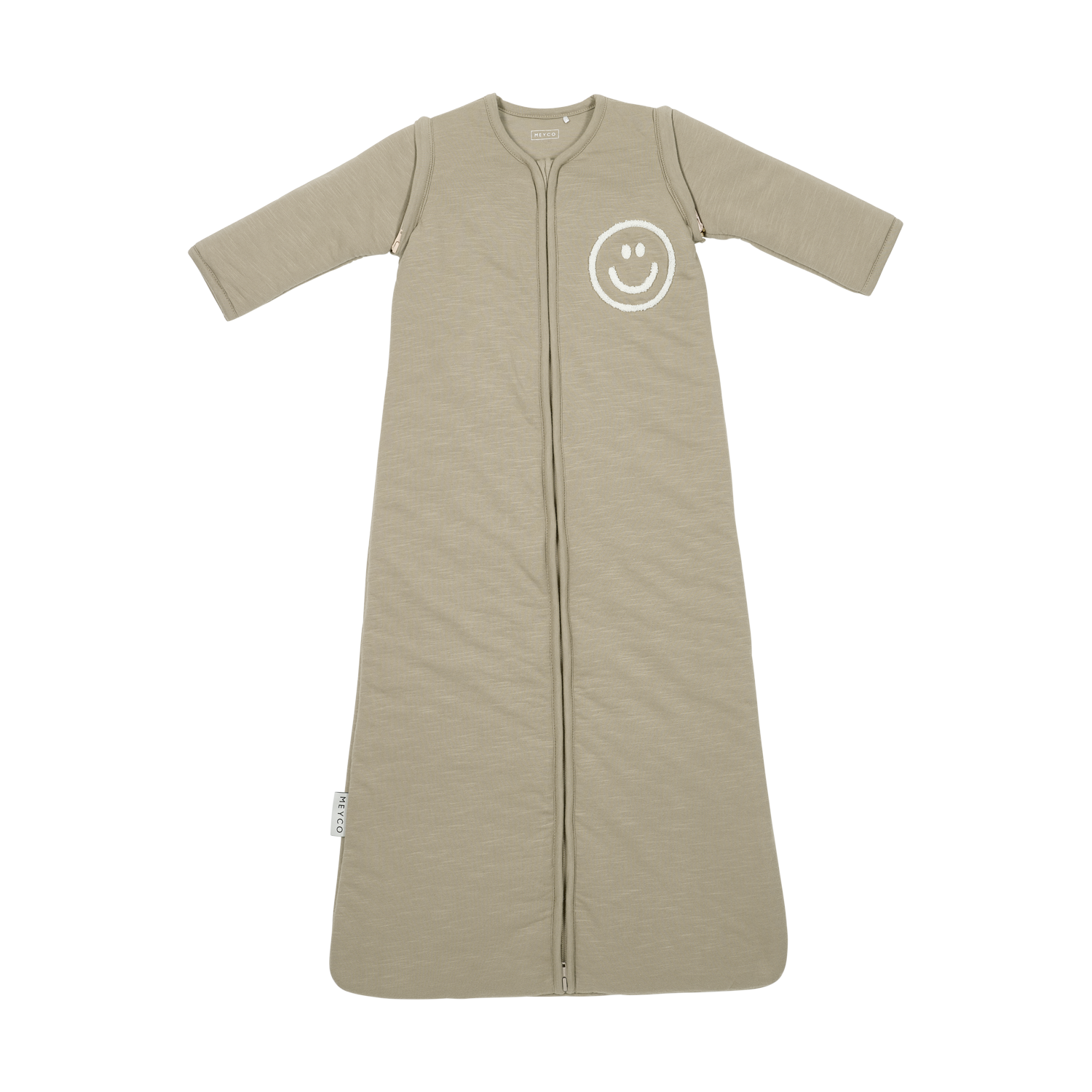 Meyco Schlafsack mit abnehmbaren Ärmeln interlock jersey Slub Smile Taupe/Offwhite Studio