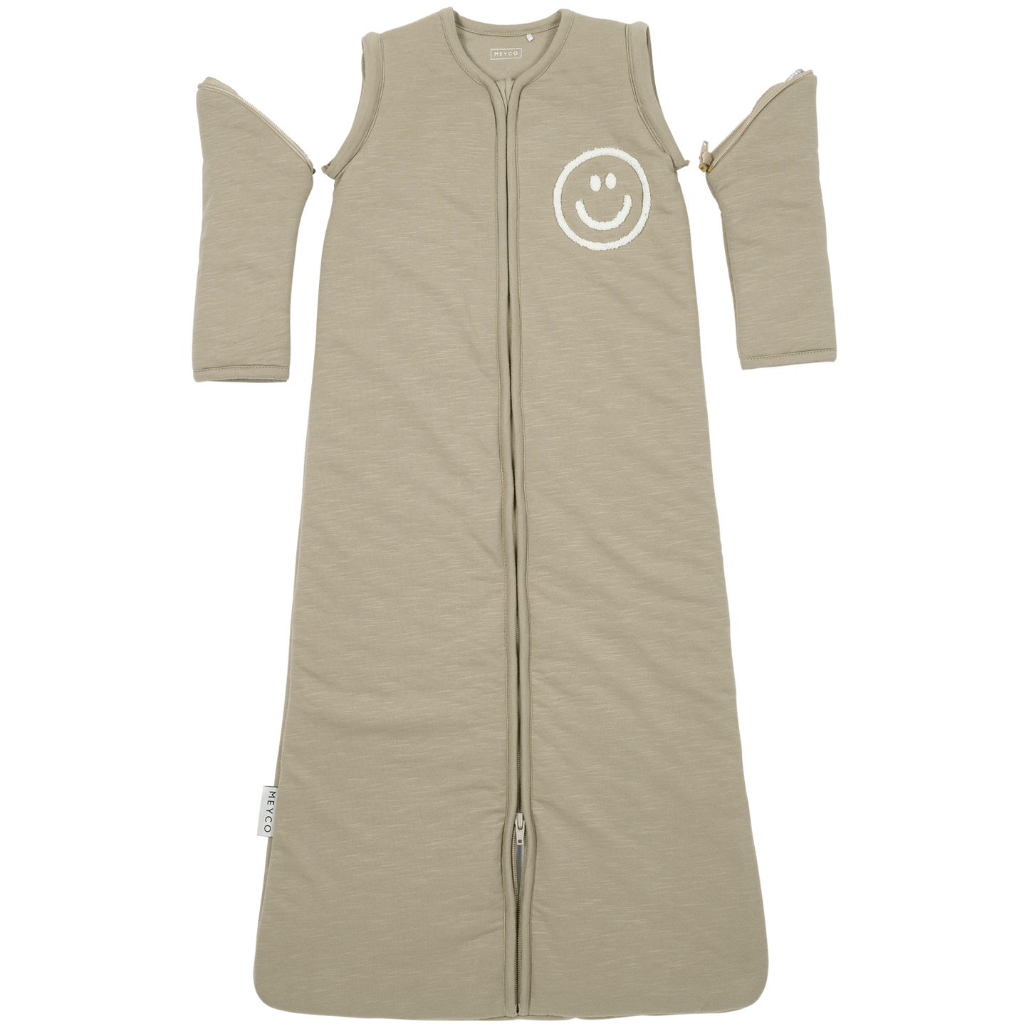Meyco Schlafsack mit abnehmbaren Ärmeln interlock jersey Slub Smile Taupe/Offwhite