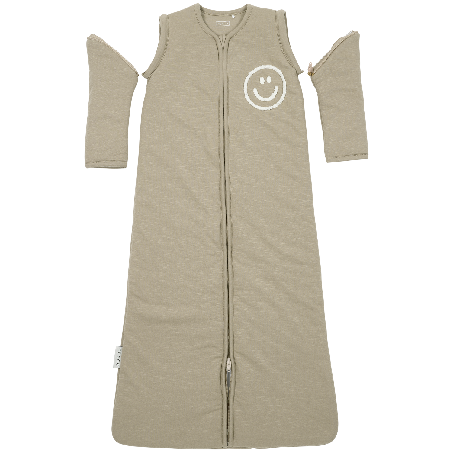 Meyco Schlafsack mit abnehmbaren Ärmeln interlock jersey Slub Smile Taupe/Offwhite