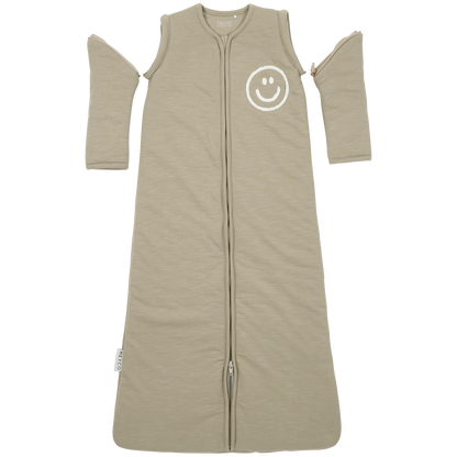 Meyco Schlafsack mit abnehmbaren Ärmeln interlock jersey Slub Smile Taupe/Offwhite