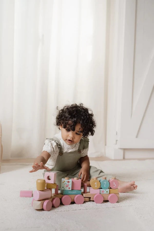 Little Dutch rosa Holz Eisenbahn zur Geburt mit Steck-Formen Fairy Garden