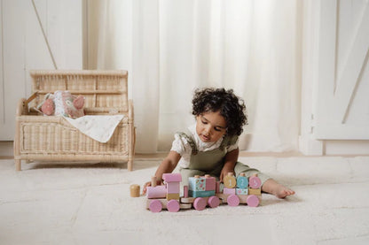 Little Dutch rosa Holz Eisenbahn zur Taufe mit Steck-Formen Fairy Garden Material Nahaufnahme