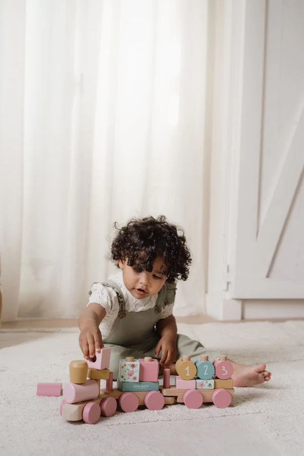 Little Dutch rosa Holz Eisenbahn zur Geburt mit Steck-Formen Fairy Garden