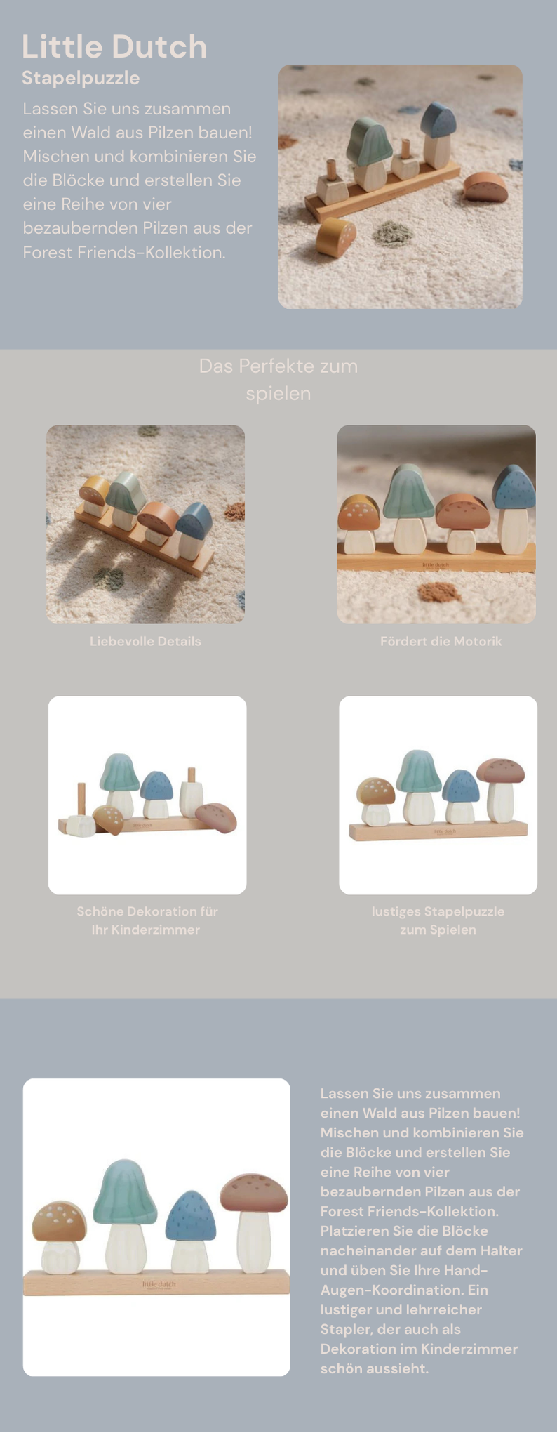 Little Dutch Holz Stapelpuzzle Fliegenplize Forest Friends