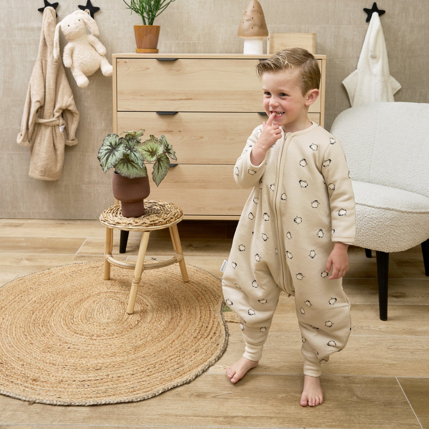 Meyco Schlafsack Jumper gefüttert mit Ärmel interlock jersey Penguin Soft sand