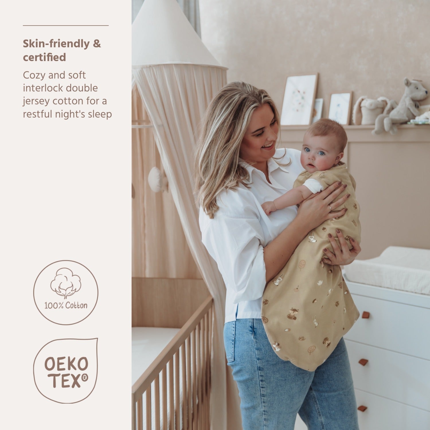 Meyco Schlafsack Hüftdyplasie interlock jersey Forest Animals Sand