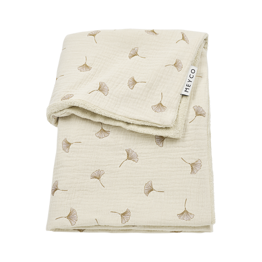 Meyco Decke vorgewaschen musselin gestickt mit frottee Ginkgo Soft sand Studio