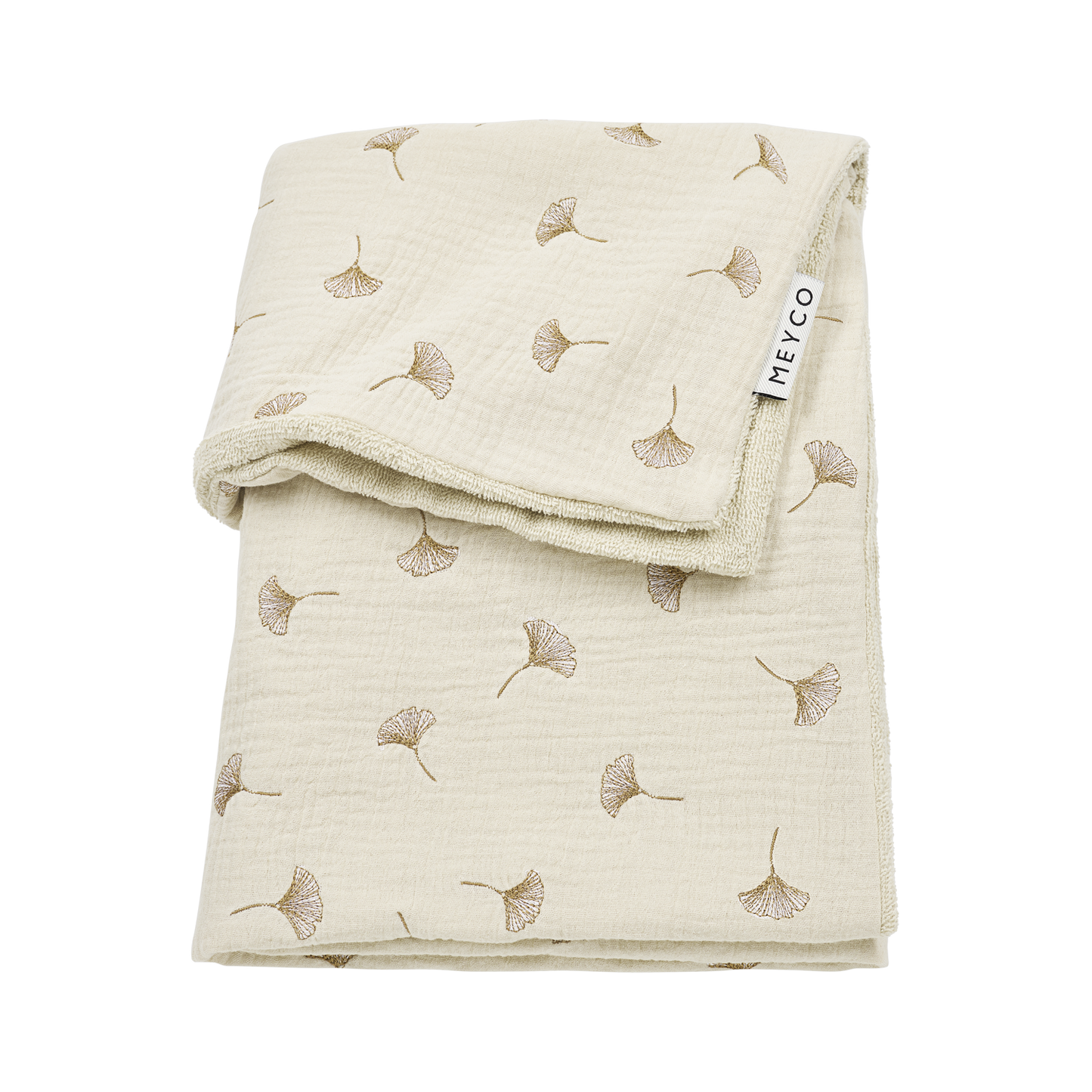 Meyco Decke vorgewaschen musselin gestickt mit frottee Ginkgo Soft sand Studio
