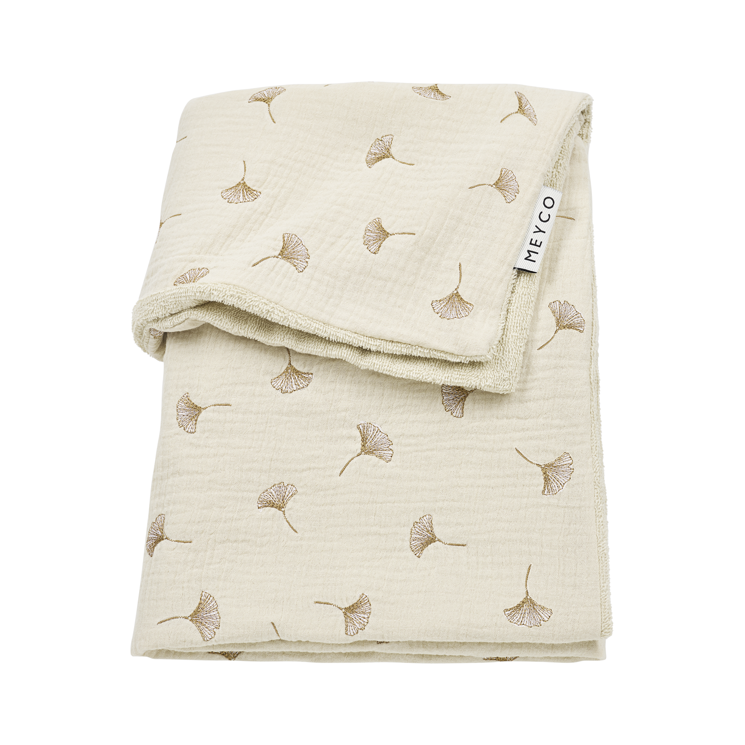 Meyco Decke vorgewaschen musselin gestickt mit frottee Ginkgo Soft sand Studio
